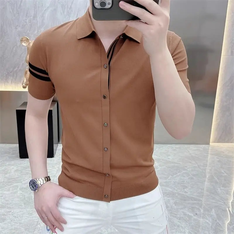Light Luxury Men's Short-sleeved Slim Fit Trendy Fashion Personality High-quality Casual Business Shirt