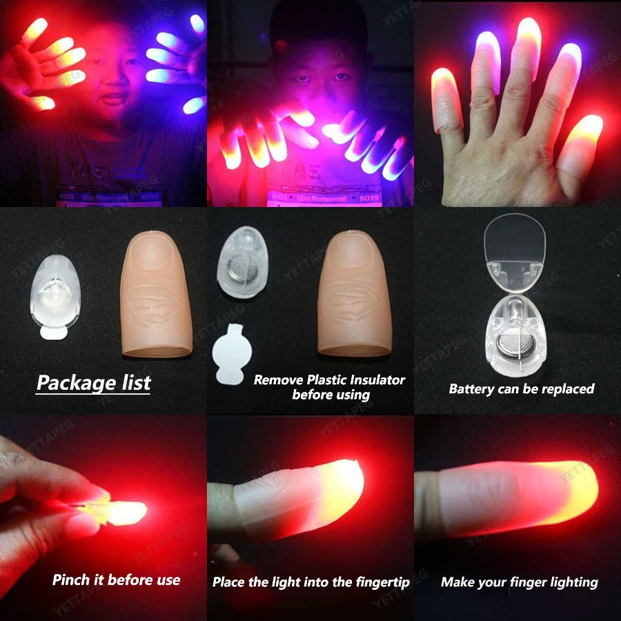 Pouce Doigt Lumière Magique Pouce Lumière Jouets pour Adultes Tour de Magie Accessoires LED Clignotant Doigts Fête d'Halloween Enfants Jouets