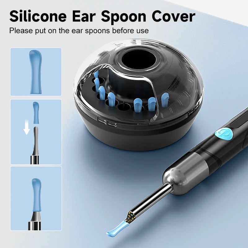 Cámara de limpieza visual de oídos WIFI, removedor de cerumen digital con 6 LED, resistente al agua, 4.2MM HD1080P, estuche con cucharas para oídos