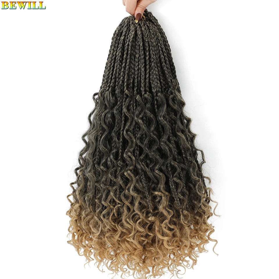 18" Long Boho Braids Extensions Goddess Box Braids Crochet Hair Black Purple Pink Synthetic Braiding Hair Bohemian Hippie Braids