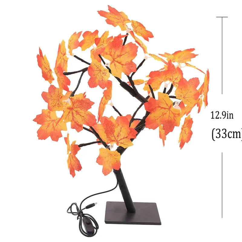 Guirlande lumineuse à 24 LED en forme de feuille d'érable, lampe de table en forme d'arbre à fleurs, veilleuse rose, cadeau pour mariage, fête, automne, Halloween, décoration