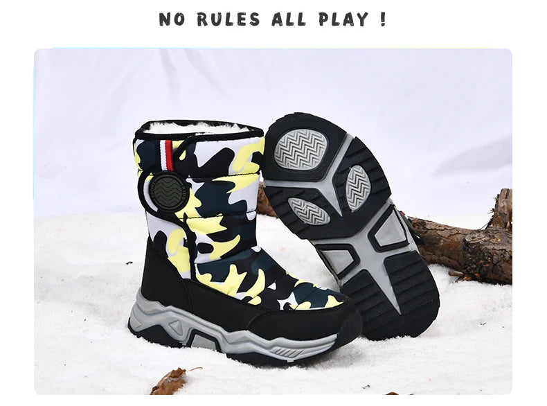 Winter Children Casual Shoes Girls Non-slip Warm Fur Snow Boots Boys Tactical Sneakers Kids Outdoor Footwear Padded Boots Female