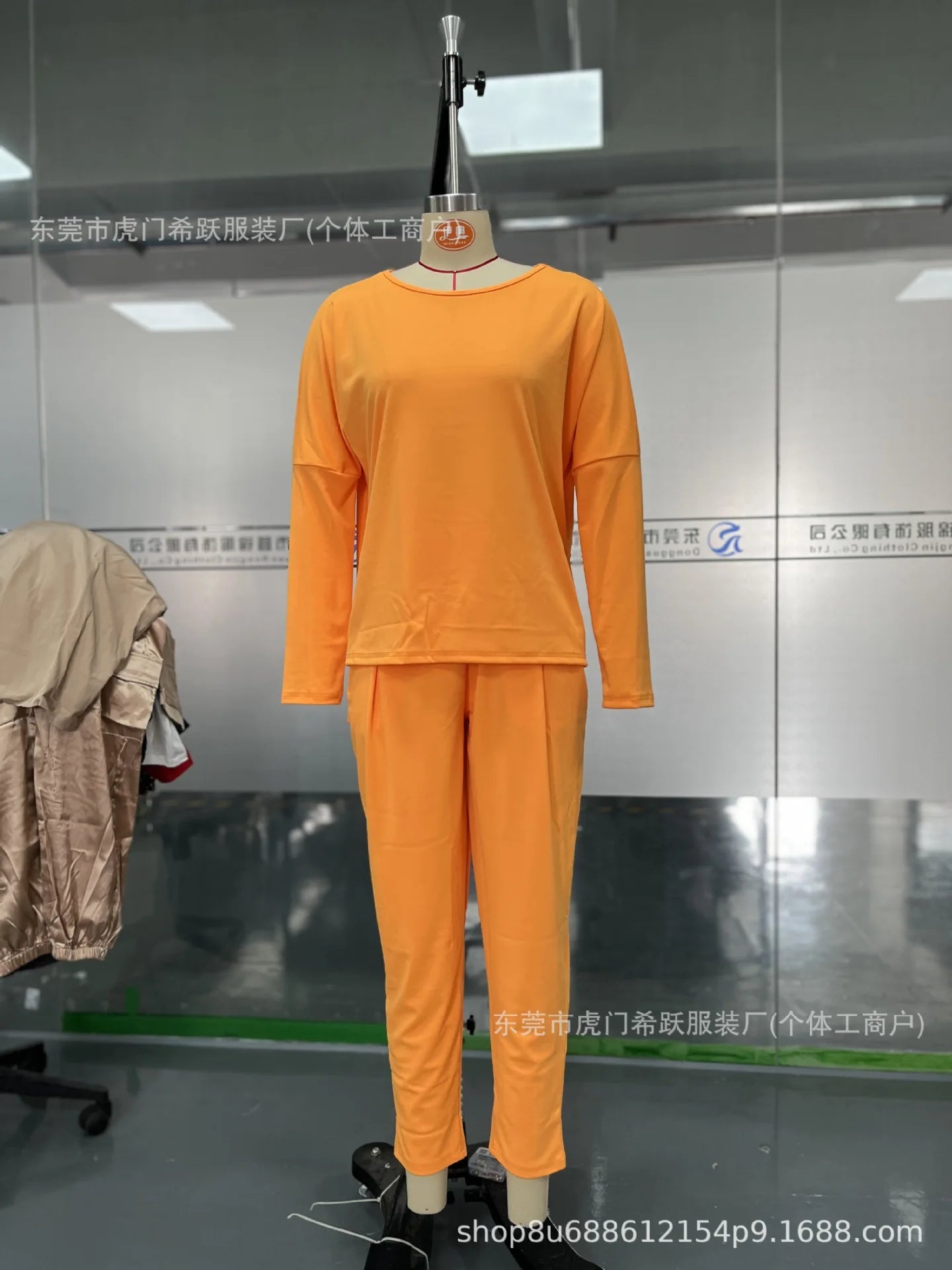 Conjuntos de dos piezas de pantalón para mujer, tops lisos de manga larga, cuello redondo, casual, pantalones largos de cintura media, bolsillos, elegante regular