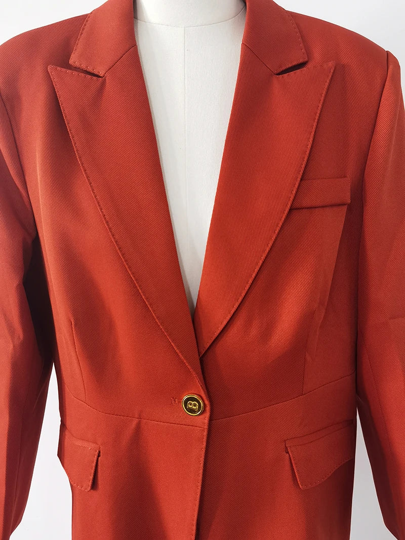 Conjunto de dos piezas de blazer corto informal retro de invierno para mujer y pantalones de pierna ancha, traje de color liso con cierre en la cintura