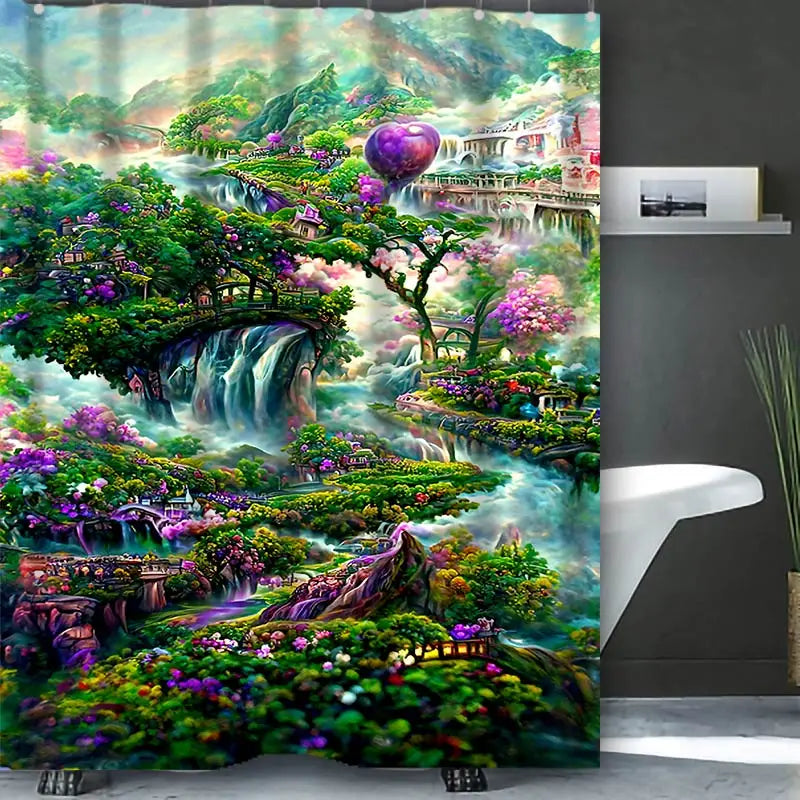 Dream view Cottage Bathing Curtain Bathroom Shower Curtain Waterproof With 12 Hooks Home Deco Free Ship