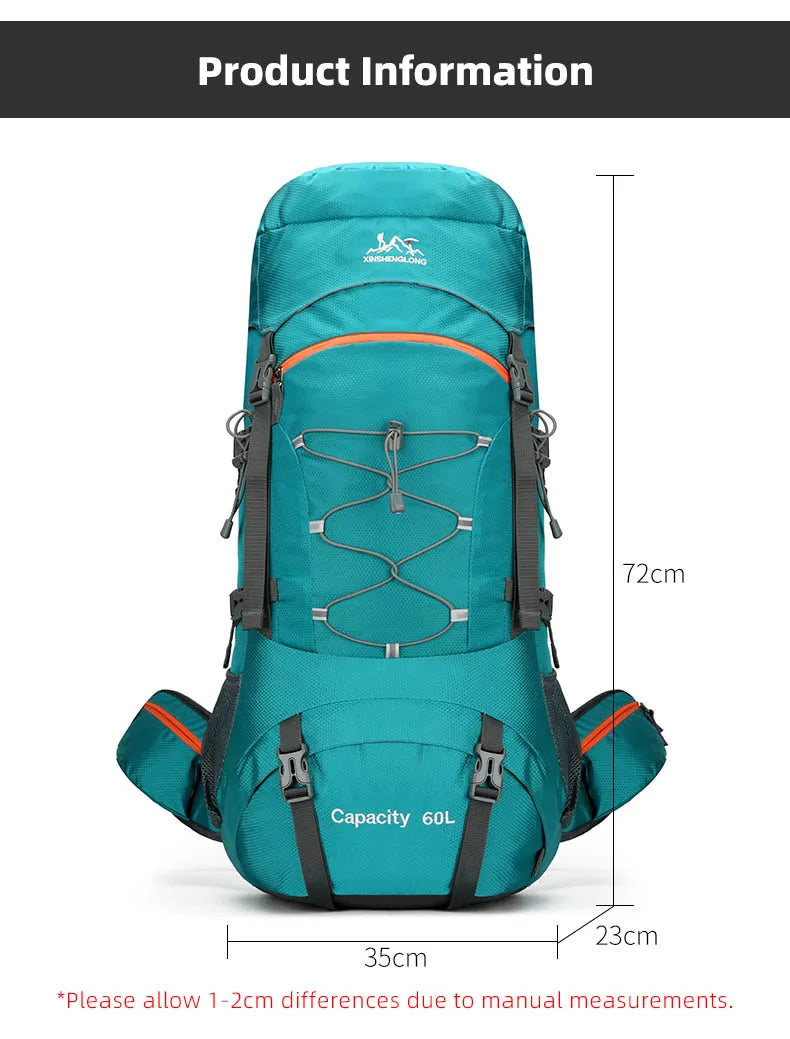 Mochila de senderismo, bolsa de camping, montañismo con funda impermeable para lluvia, mochila de día para hombres y mujeres, mochila de viaje al aire libre, pesca