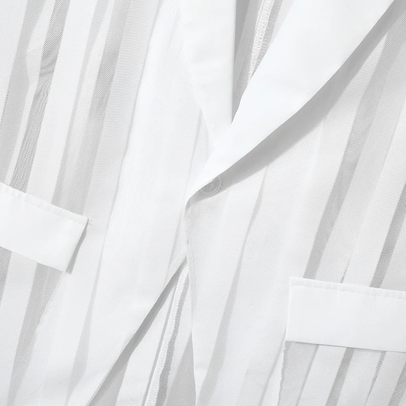 Men Vests Mesh Striped Transparent Sexy Lapel Sleeveless One Button Male Waistcoats Streetwear 2025 Fashion Casual Vests INCERUN