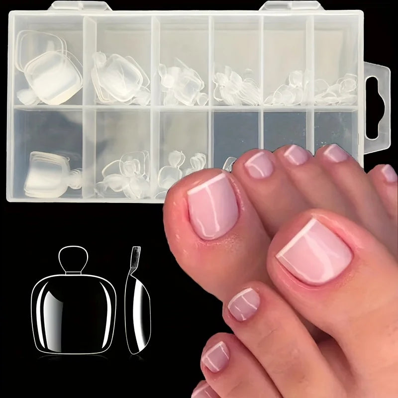 120 Pieces of Transparent Toenail Pressing Full Set of Short Square Fake Soft Gel Toenail Tip for Small Toe Nail Bed