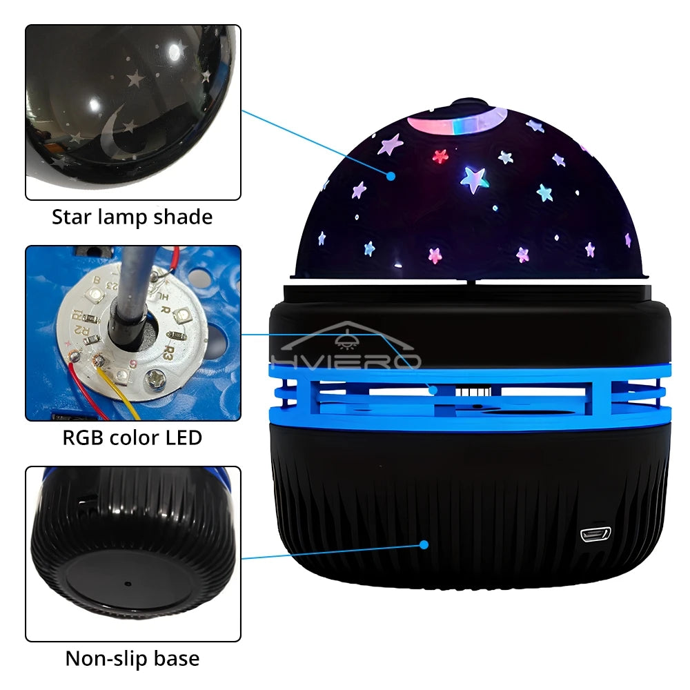 Proyector de luz nocturna Galaxy Lámparas de mesa USB Sala de juegos Cine en casa Techo Decoración de boda Halloween Gira automáticamente