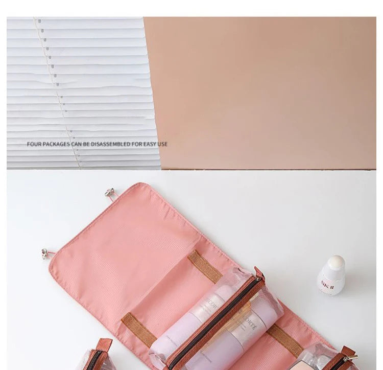 Bolsas de maquillaje desmontables, 4 piezas en 1, neceser portátil de viaje plegable y separable, organizador de almacenamiento de artículos de tocador, bolsa de maquillaje nueva