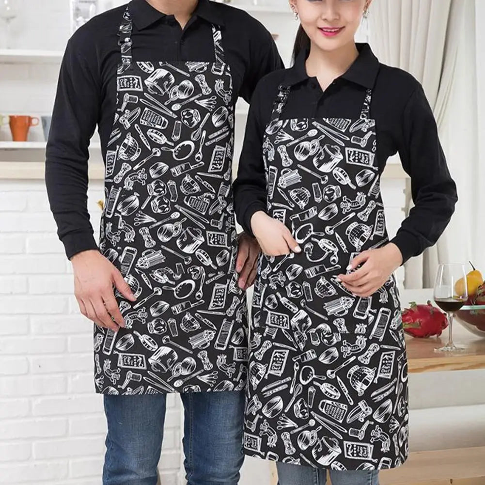 Delantal de cocina delantal de cocinero con cuello halter con 2 bolsillos delantales sin mangas para catering para hombres y mujeres delantal de camarero para barbacoa con estampado