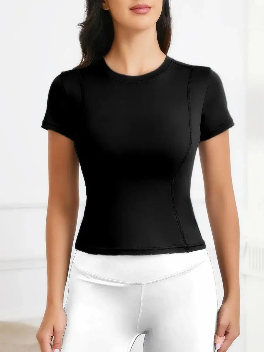 Camisetas de manga corta para entrenamiento de mujer, yoga y atletismo