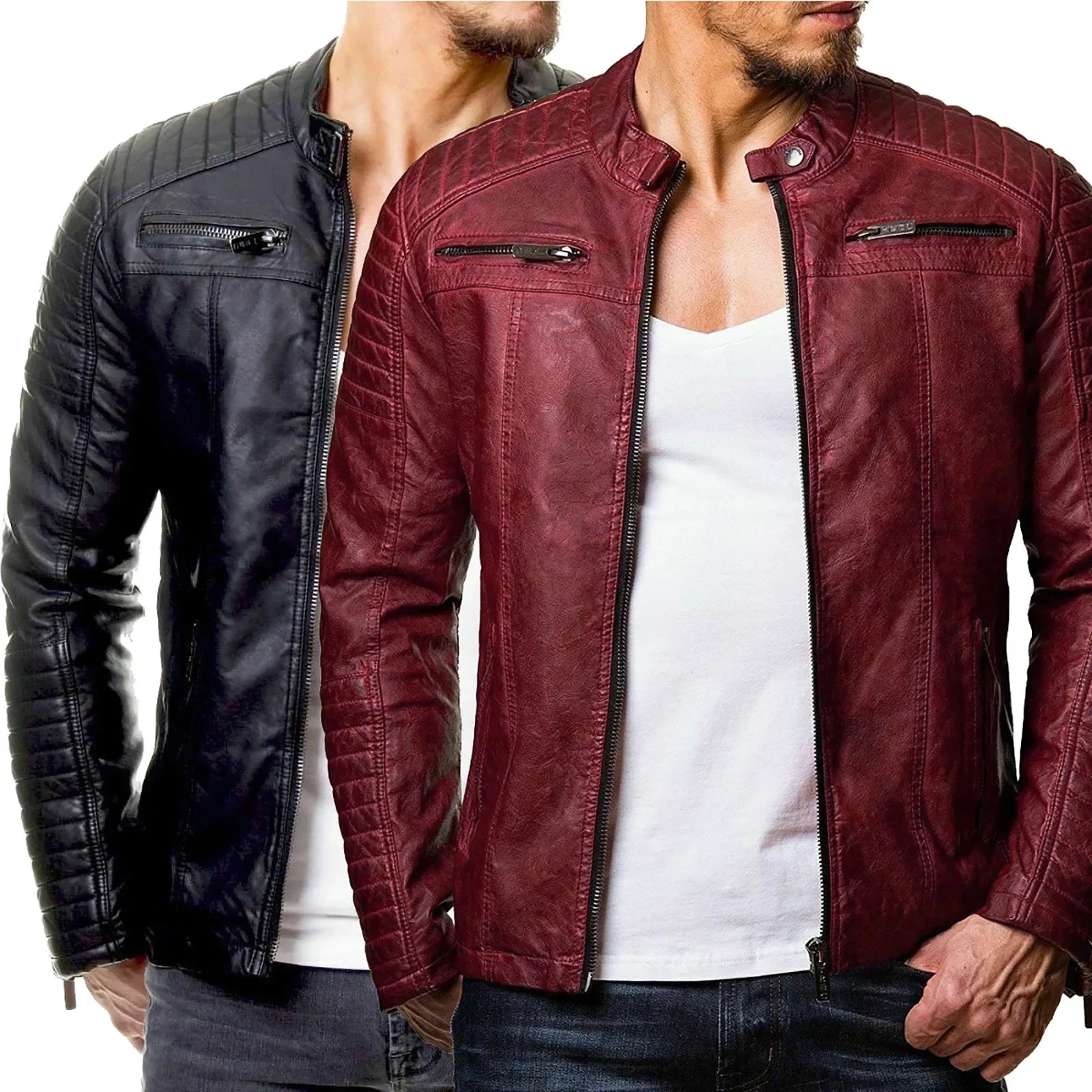 Chaqueta de cuero para hombre, de moda, para motocicleta, cortavientos, impermeable, de color sólido, con cremallera, casual, estilo hip hop, estilo universitario