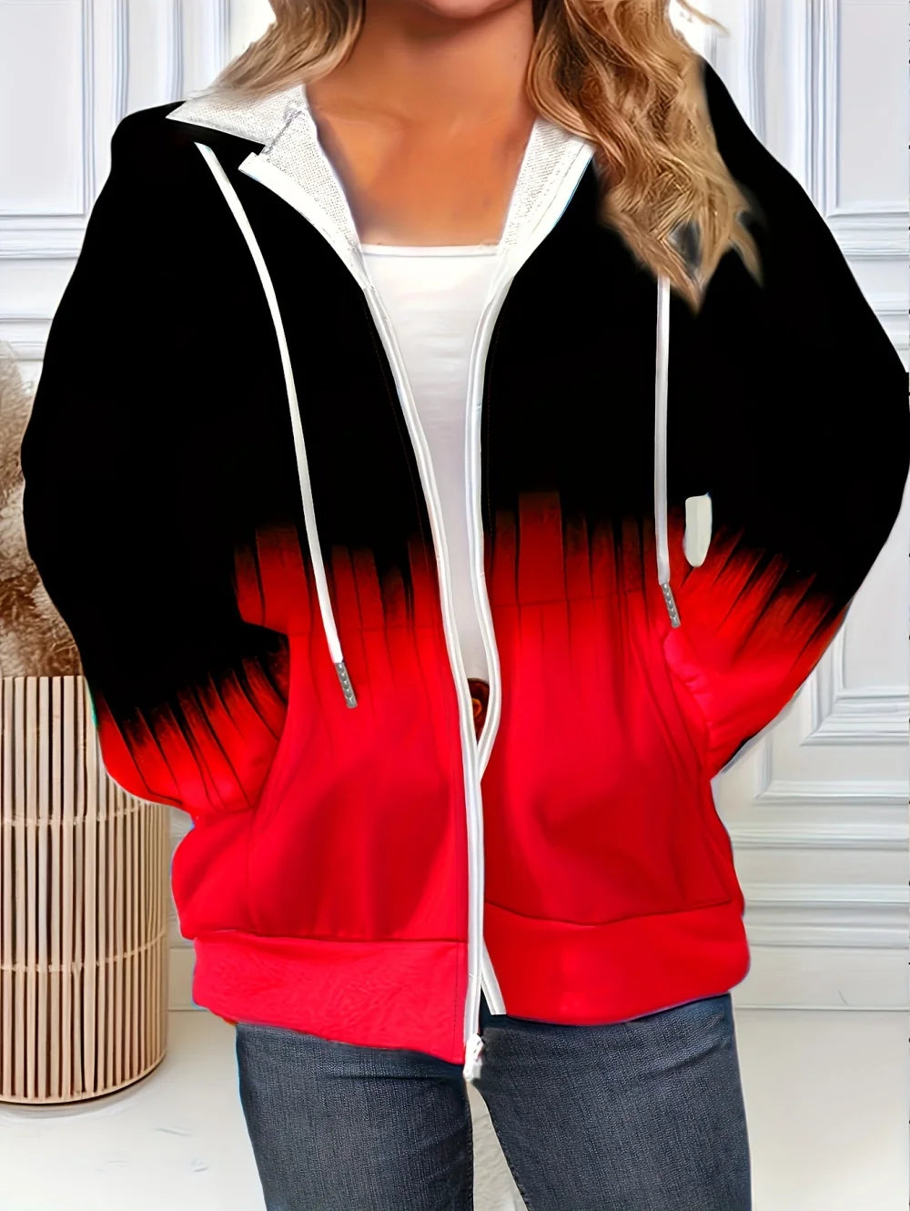 Sudadera con capucha y cremallera con degradado para mujer