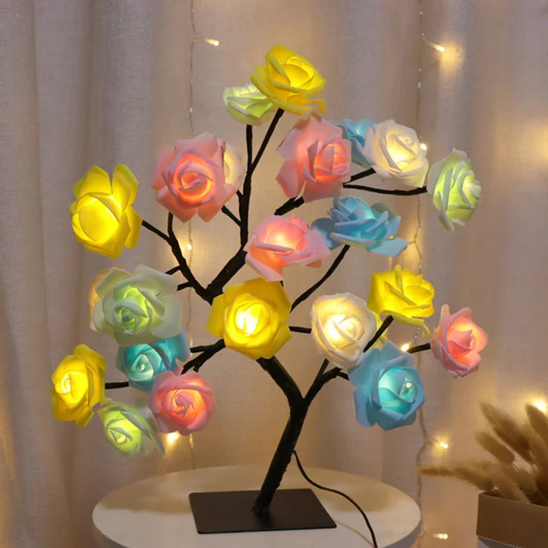 LED-rosenblomstbordlampe USB-juletrelys nattlys hjem fest bryllup soverom dekorasjon morsdagsgave