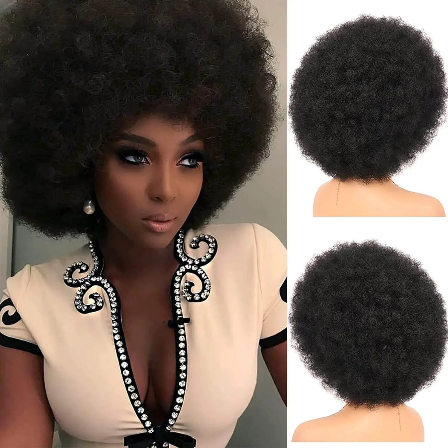 Synthetic Afro Kinky Curly Wig with Bangs 70s Afro Wigs Heat Resistant Bouncy Costume Cosplay Party Wig