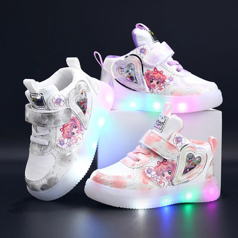 Glowing Cute Cartoon Kids Shoes for Girls Sneakers Led Children Girls Luminous Sneaker