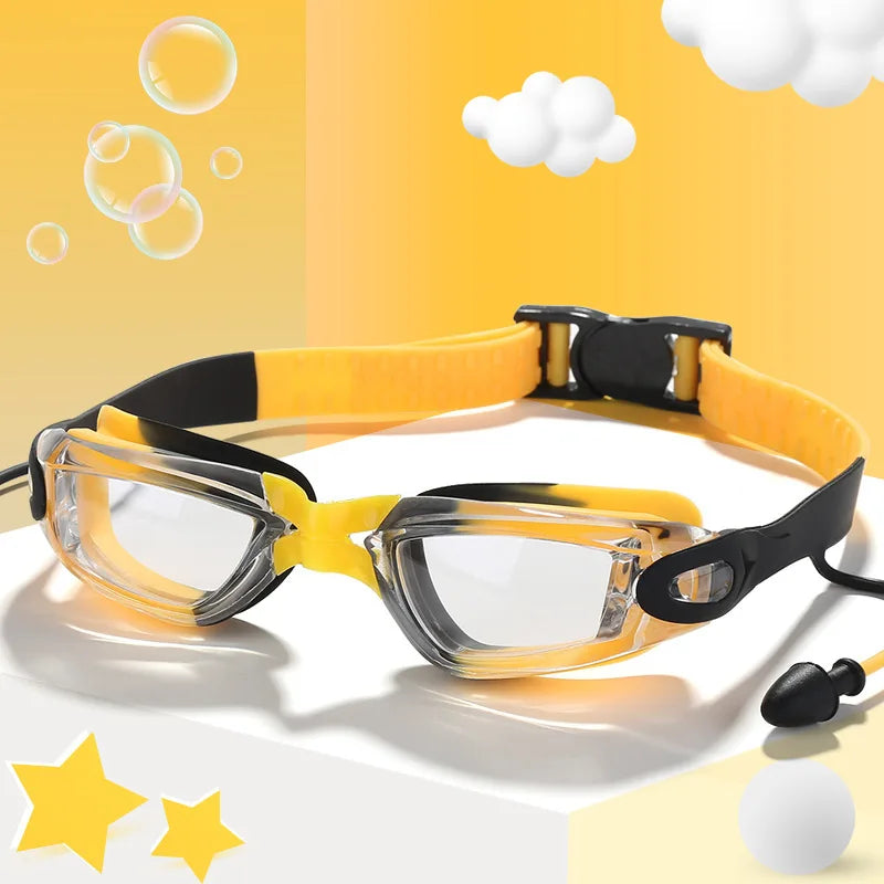 Lunettes de natation professionnelles pour enfants, étanches, antibuée, protection UV, HD, pour piscine, sports aquatiques, avec bouchons d'oreilles