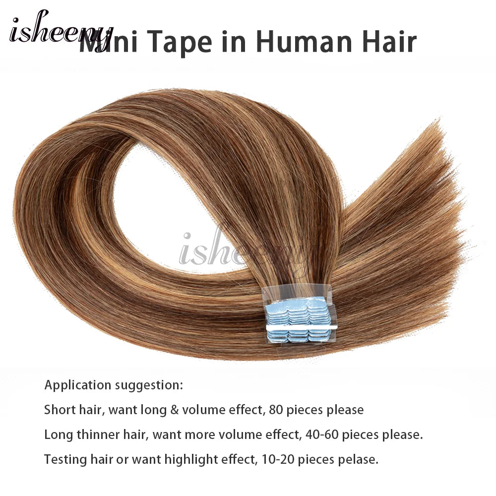 12-24'' Invisible Mini Tape in Human Hair Extensions Invisible Adhesive Seamless Tape in Hair Machine Remy Natural Straight Hair