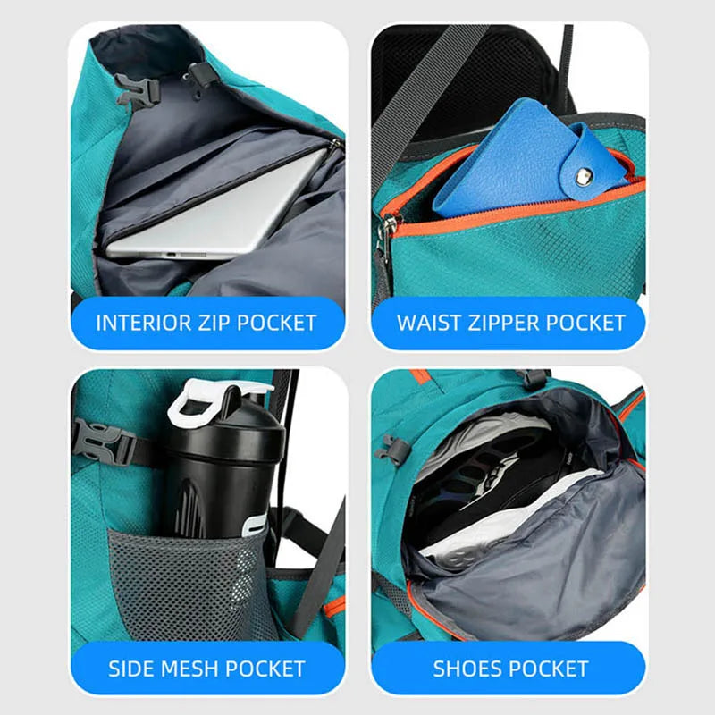 Mochila de senderismo, bolsa de camping, montañismo con funda impermeable para lluvia, mochila de día para hombres y mujeres, mochila de viaje al aire libre, pesca