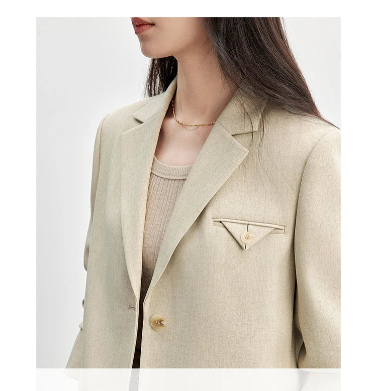 SENTUBILA Trajes de falda para mujer, mezcla de lino, hombreras, blazer de un solo botón, faldas mini sólidas y elegantes, conjuntos de dos piezas 151Z58181