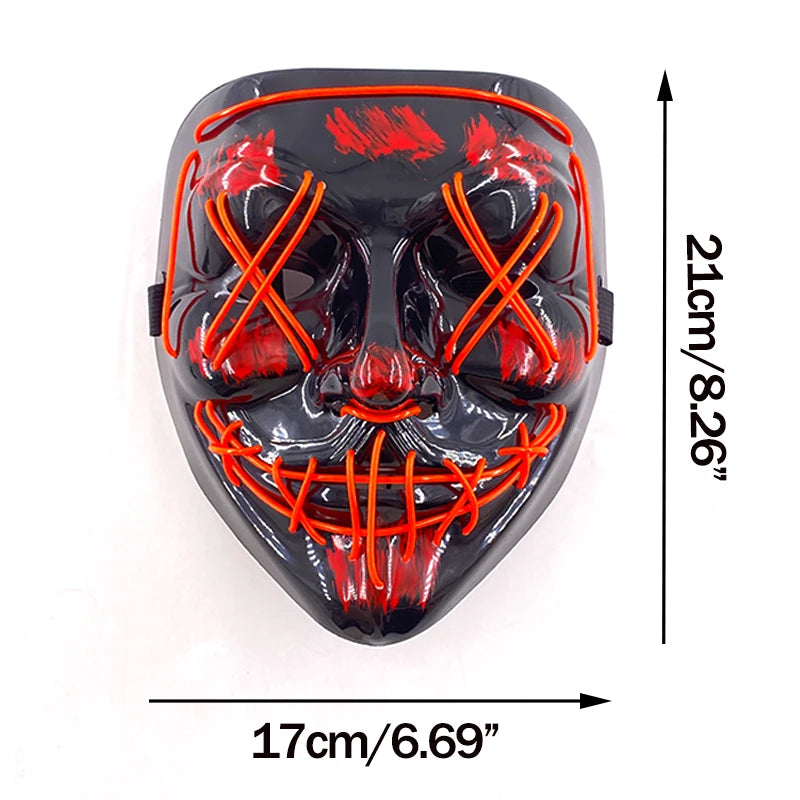 Máscara de purga LED de neón inalámbrica, que brilla en la oscuridad, máscara de cosplay de terror para Halloween, máscaras de fiesta de disfraces, accesorios luminosos divertidos