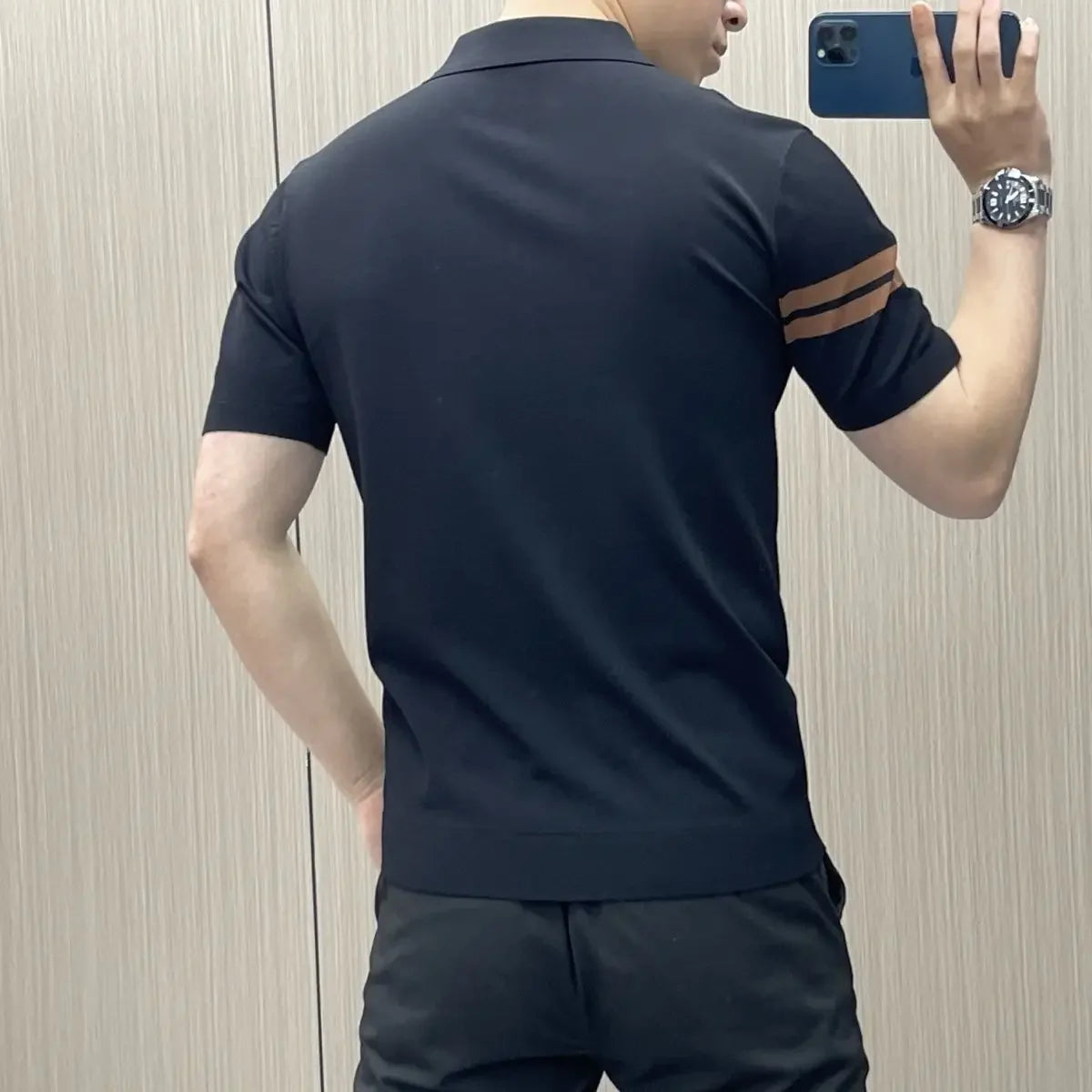 Camisa casual de negocios de lujo ligero para hombre, de manga corta, ajustada, a la moda, con personalidad y alta calidad