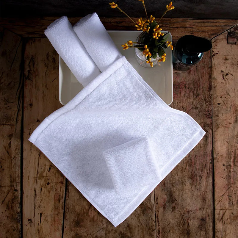 10 unidades/lote Toallas pequeñas blancas para manos y cara, para cocina, hotel, restaurante, jardín de infancia, toalla de algodón para salón de belleza
