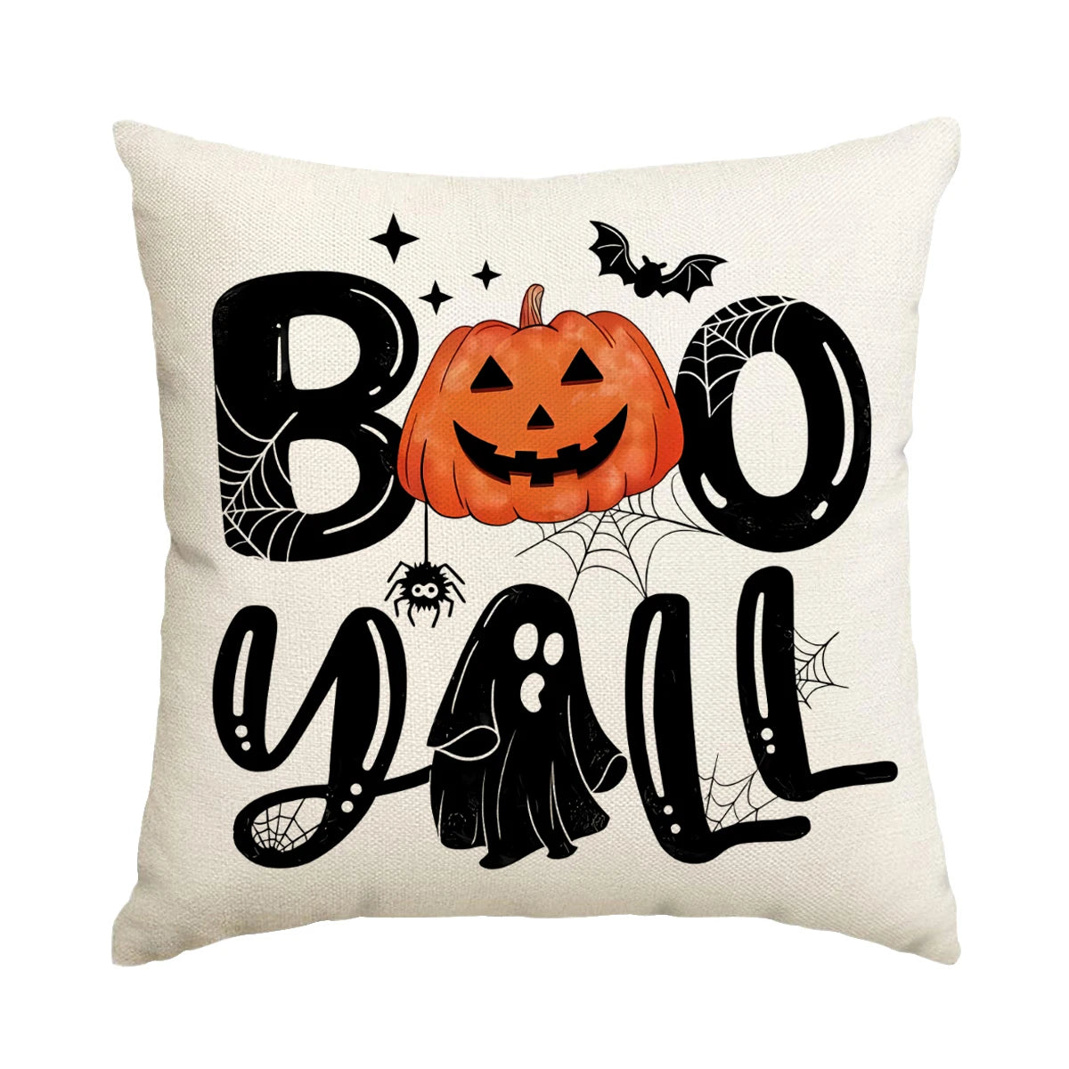 1 ud./4 Uds. Funda de almohada decorativa de Halloween, funda de cojín de truco o trato, fantasma, cabeza de calabaza, funda de cojín de sofá con decoración de murciélago