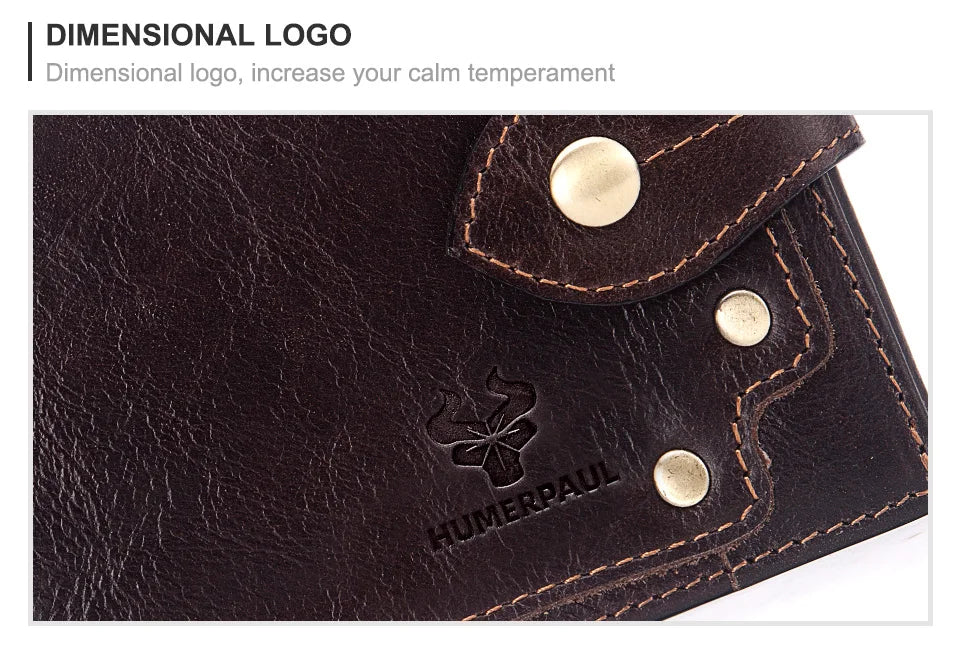 HUMERPAUL Lujosa cartera de cuero 100 % genuino para hombre, delgada, minimalista, duradera, con monedero, bolsillo para monedas, bloqueo de tarjetas de crédito.