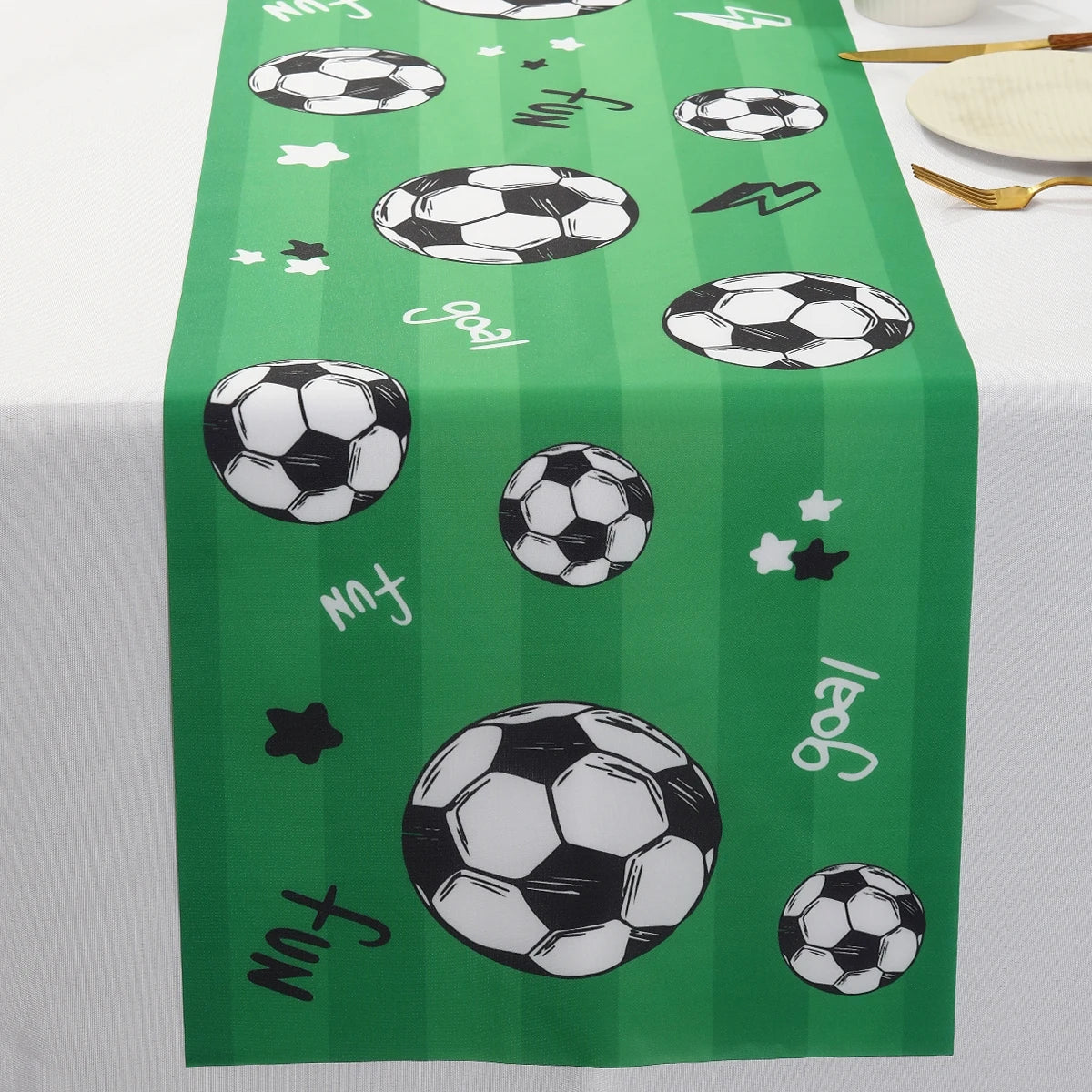 180x35cm Camino de Mesa de Fútbol, Decoraciones de Poliéster, Mantel de Fútbol, Decoraciones de Fiesta de Cumpleaños de Fútbol, Decoración Temática Deportiva