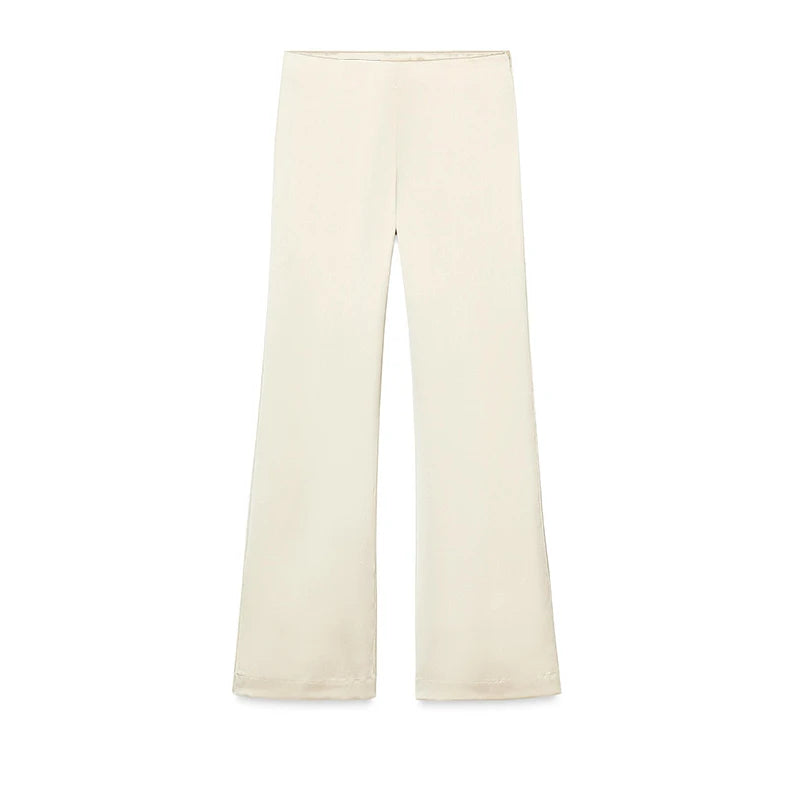 Elegantes Conjuntos de Pantalones de Satén para Mujer, Blusas sin Mangas sin Espalda Tipo Tubo, Pantalones de Pierna Ancha con Cremallera, Trajes de Vacaciones de Verano 2025 para Mujer