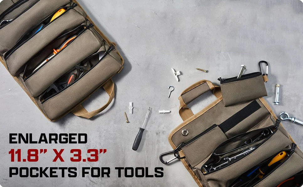 Sac à outils multi-usages, sac de rangement portable professionnel à poches multiples, sac de rangement étanche roulé, pinces, clés