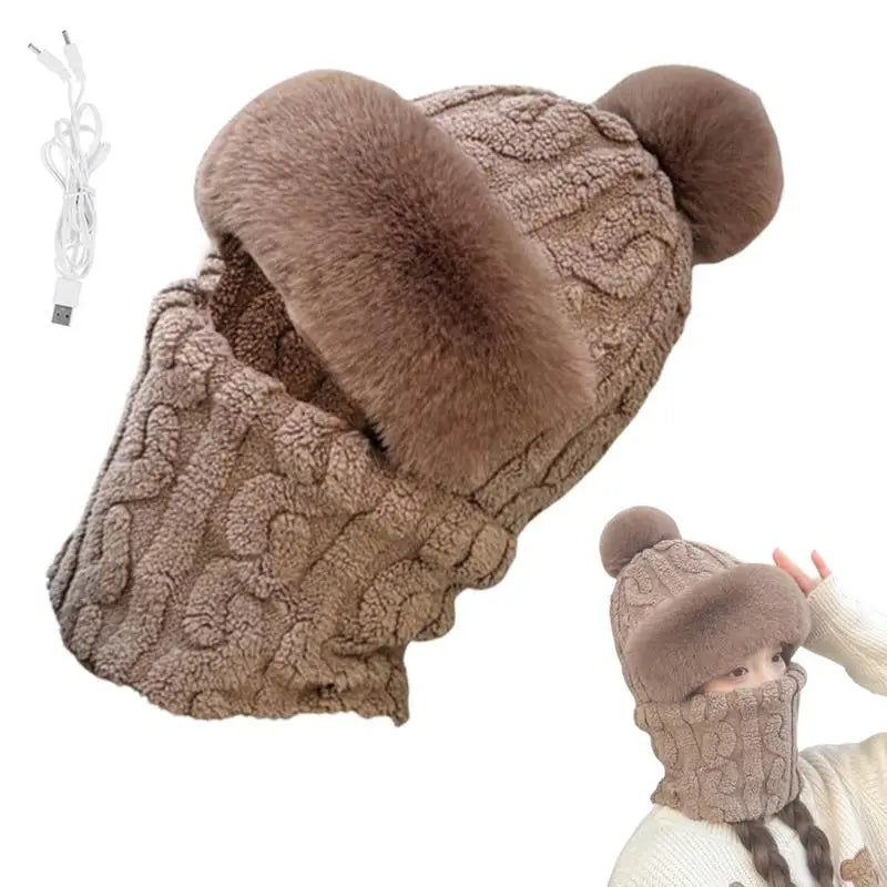 Gorro de invierno con calefacción, gorros de invierno eléctricos de algodón con calefacción, calentador de cuello, orejeras, gorros cortavientos para mujer, gorro para el invierno cálido