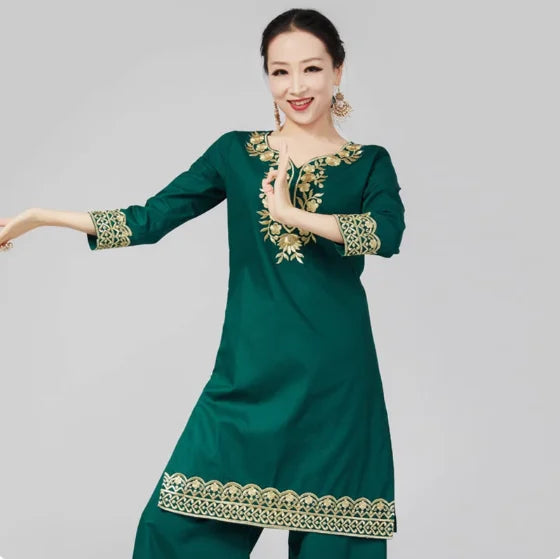Camisa india de algodón puro con bordado oculto lateral y manga larga para mujer - Pakistán