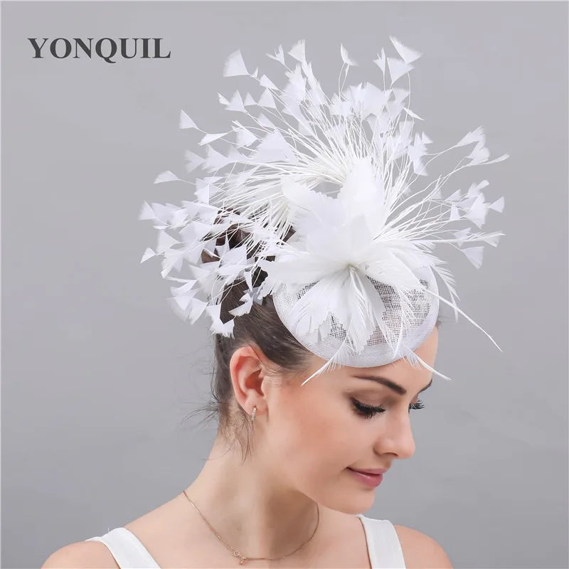 Fashion Feathers Hats Sinamay Fascinators Chapeau Elegant Women Hair Fedora Accessory Ladies Party Tea Race Headwear With Clips