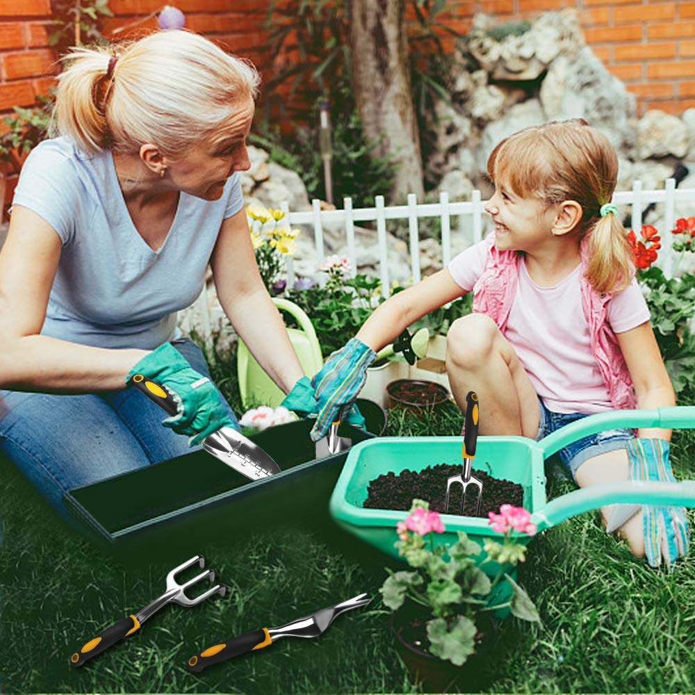 Herramientas de jardinería: paleta de mano, rastrillo, cultivador, desmalezador con mango ergonómico, herramientas de jardinería para césped, tierras de cultivo, trasplante, bonsái.