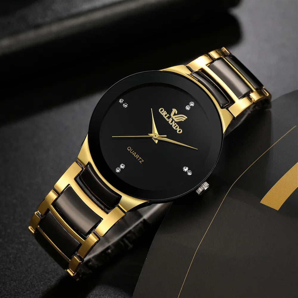 ORLANDO Hombres Lujo Relojes Recién Llegados Genial Negro Oro Cuarzo Acero Reloj de Pulsera Exquisito Masculino Relogio Moda Reloj