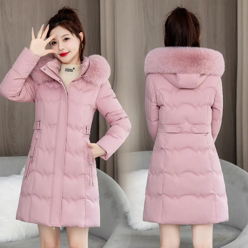 Parkas con Capucha Abrigos Mujer Chaquetas de Largo Medio Liso Cremallera Bolsillo Cintura Ajustada Cordón Manga Larga Gruesa Informal Invierno 2025