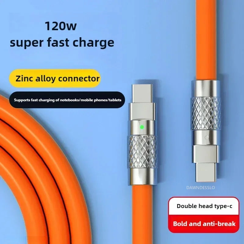 Ny 120W 7A Superrask PD Type C flytende silikonkabel 1M 1.5M 2M USB-kabel USB C til C ladekabel for Xiaomi Huawei