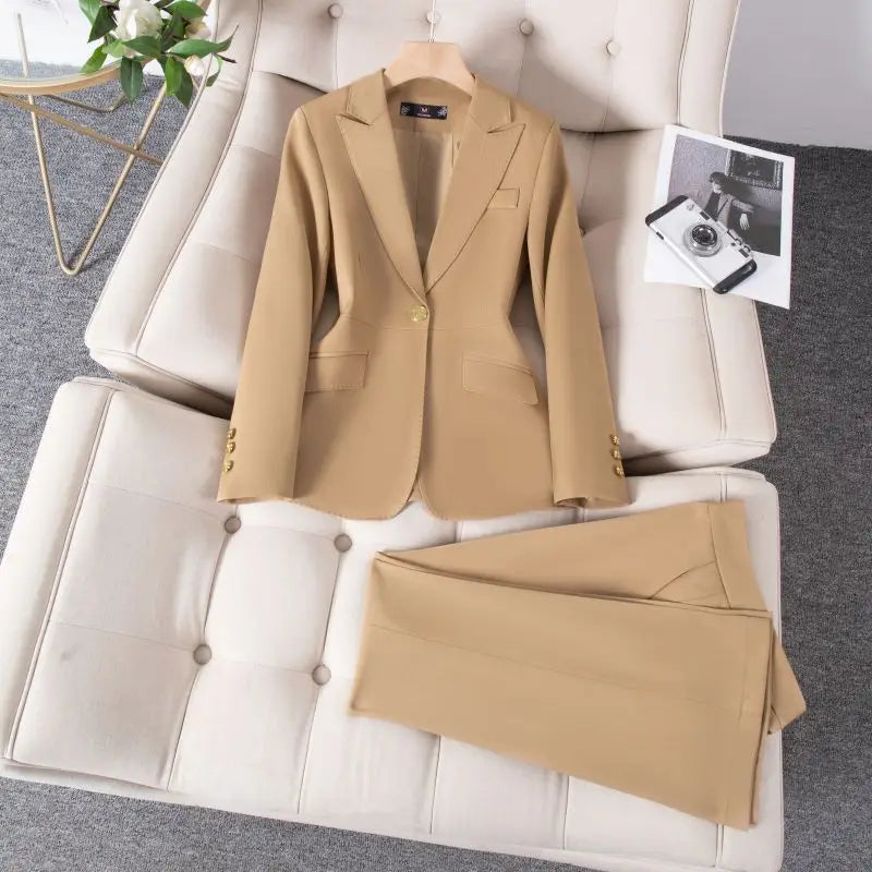 Conjunto de dos piezas de blazer corto informal retro de invierno para mujer y pantalones de pierna ancha, traje de color liso con cierre en la cintura