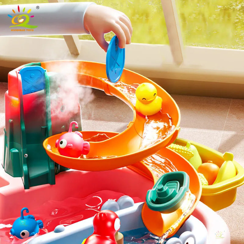 Juguetes de cocina eléctricos para niños, diversión con agua, lavabo, pesca, lavado de platos, juego de rol para el hogar, juguetes de educación temprana para bebés
