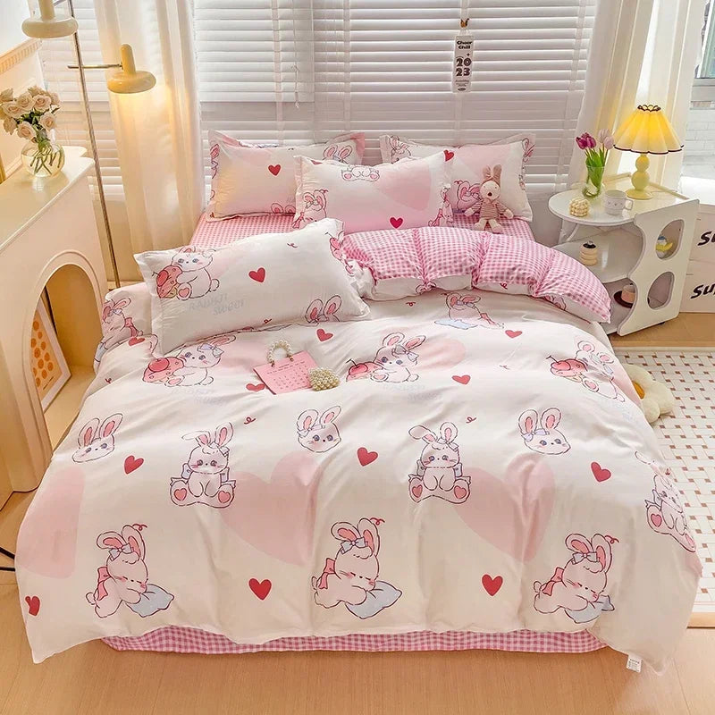Juego de sábanas estilo dibujos animados para niños, juego de cama con estampado de conejo, transpirable, duradero, постельное белье 이불세트, juego de cama Queen/King