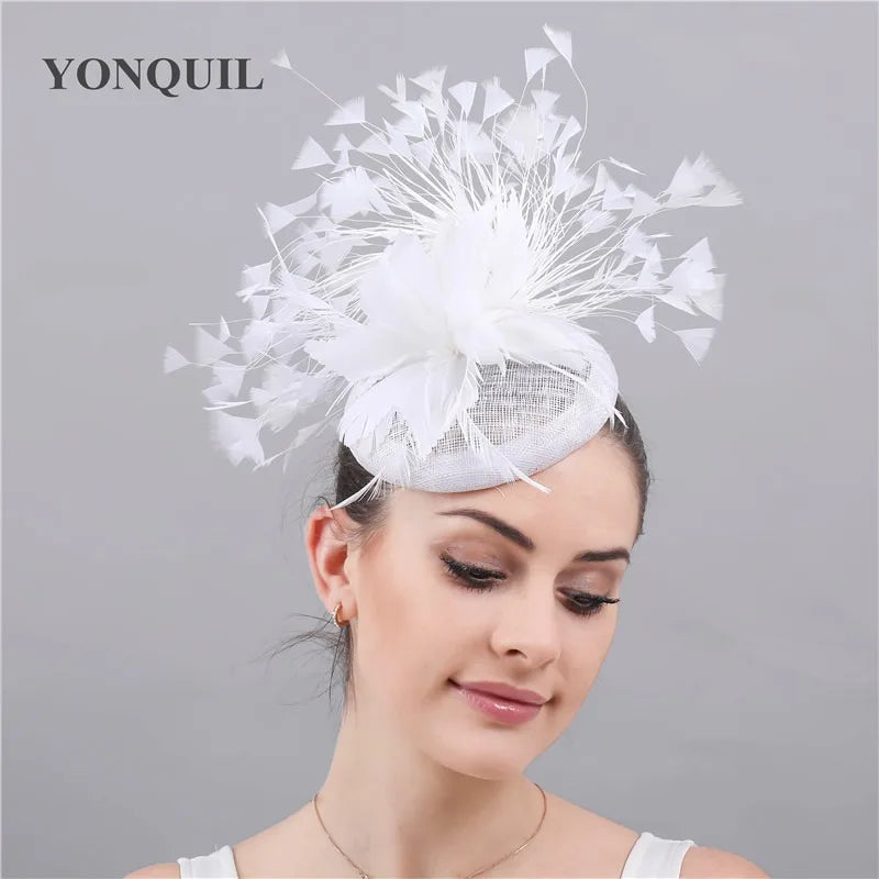 Fashion Feathers Hats Sinamay Fascinators Chapeau Elegant Women Hair Fedora Accessory Ladies Party Tea Race Headwear With Clips