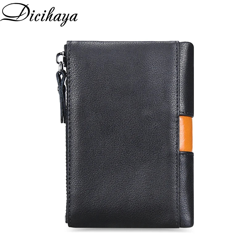 Cartera de piel auténtica para hombre, diseño de lujo, cartera corta plegable, monedero vintage con broche para monedas, bolsillo multifuncional para tarjetas