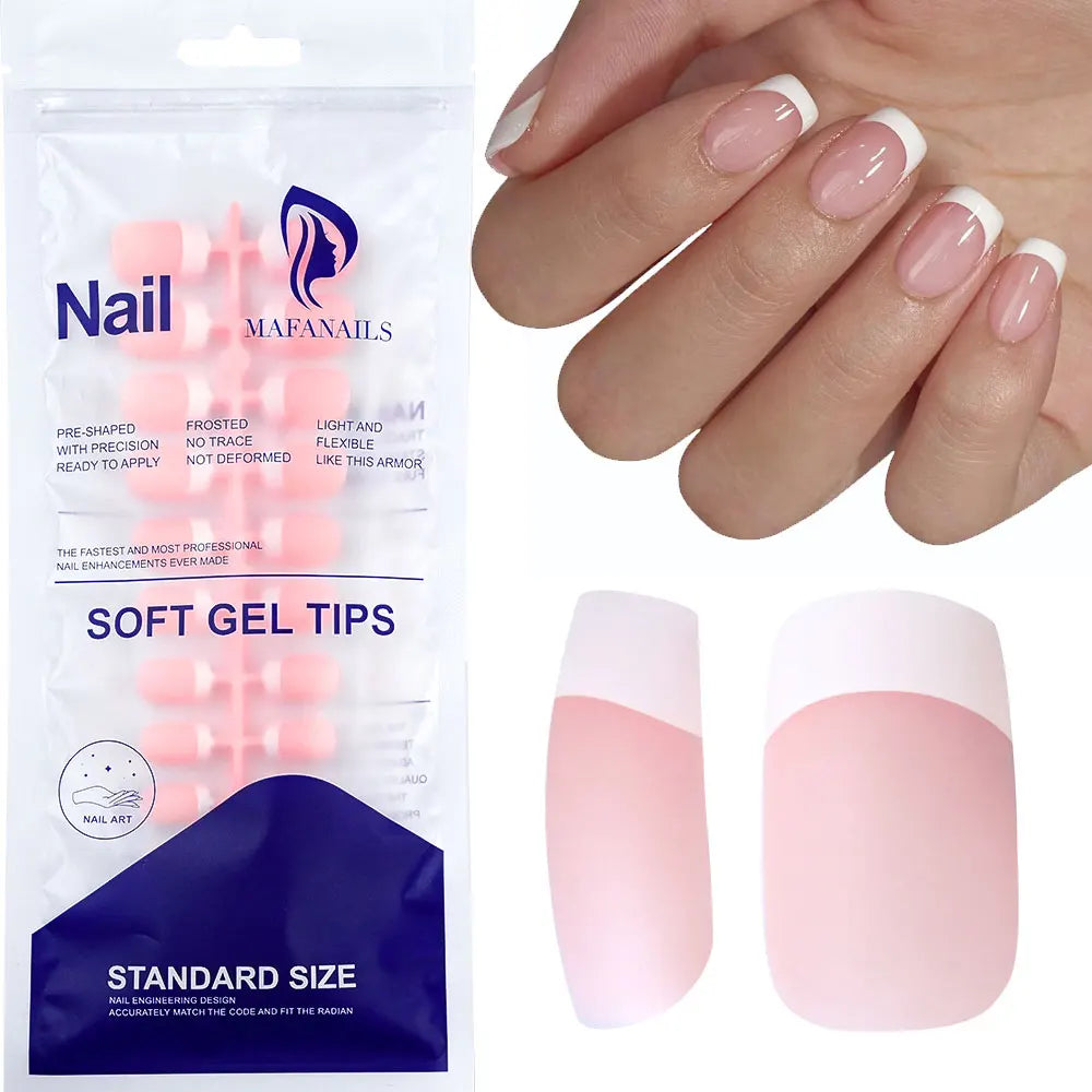120/150 stk. matte hvite franske gelnegletipps medium mandel hudfargede presse-on negler 0,75-2,6 cm rosa/hudfargede ABS myke gelnegletipps
