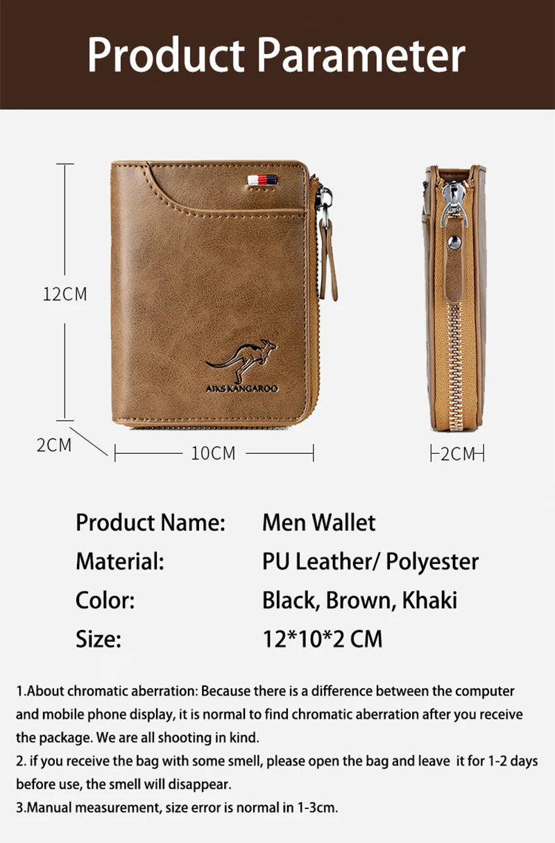 Cartera de cuero para hombre, tarjetero de negocios con cremallera, carteras de lujo para hombre, protección RFID, cartera masculina de lujo