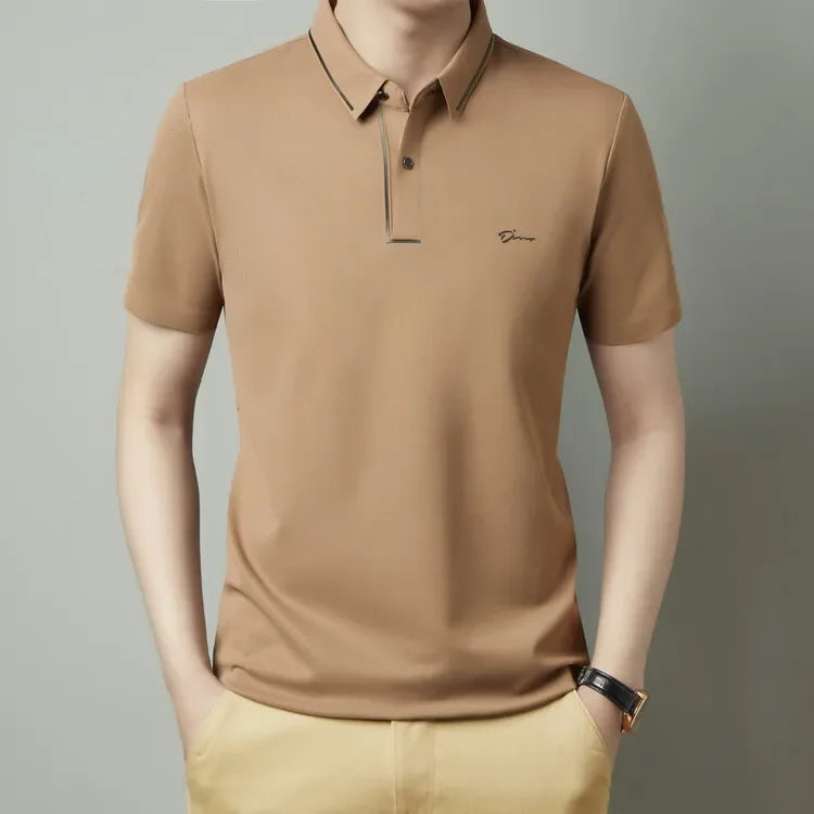 Polo de hombre, sin costuras, prémium, de lujo, tela fresca, casual de negocios, golf, corte ajustado, blusa con cuello, camiseta