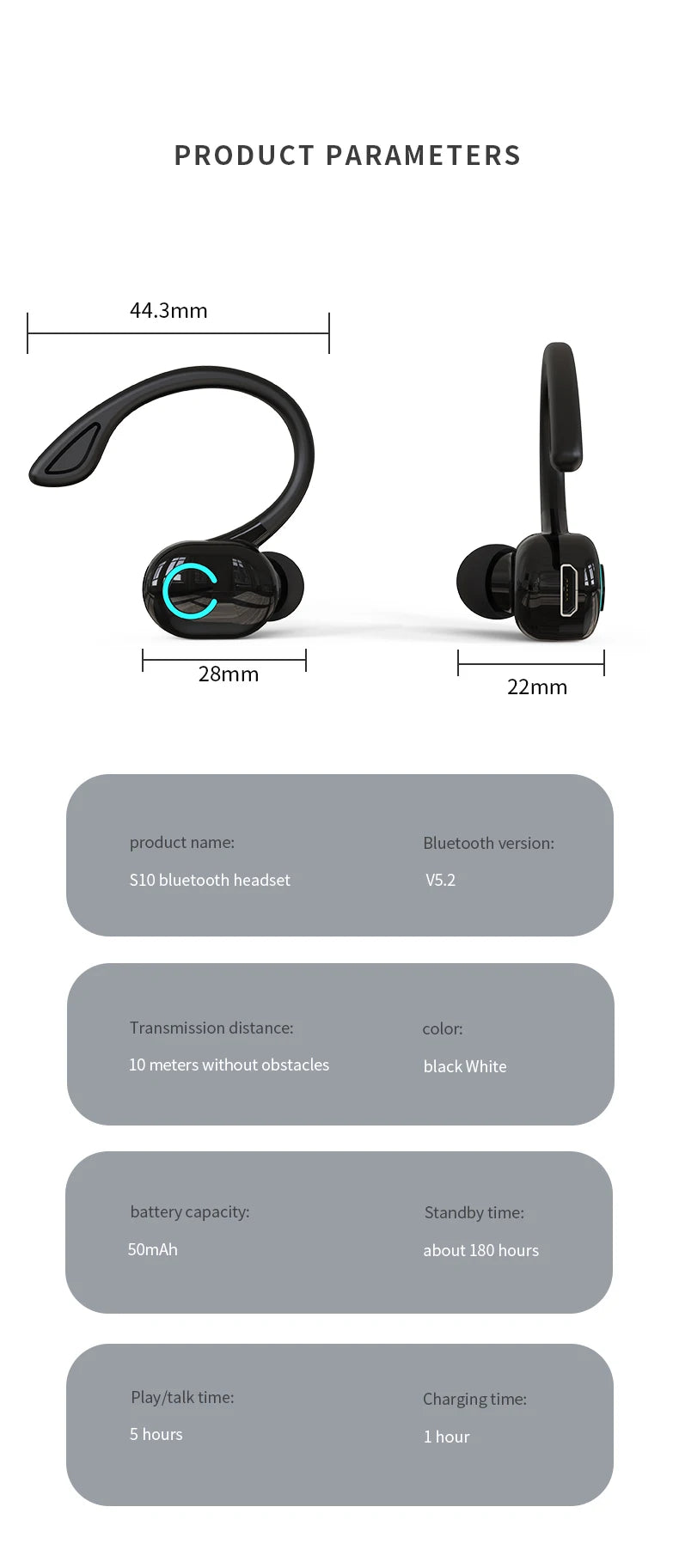 Auriculares inalámbricos Bluetooth graves HIFI con micrófono HD, tipo gancho para la oreja, auriculares con cancelación de ruido, resistentes al agua, para juegos y deportes