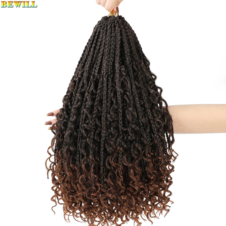 18" Long Boho Braids Extensions Goddess Box Braids Crochet Hair Black Purple Pink Synthetic Braiding Hair Bohemian Hippie Braids